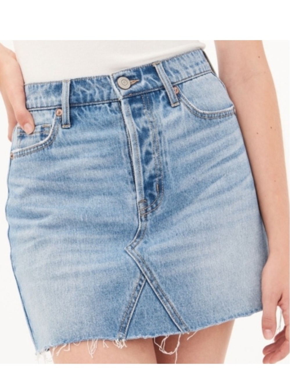 🌸AERO HIGH RISE WOMEN Blue Denim Mini Skirt with Frayed Hem SIZE 4